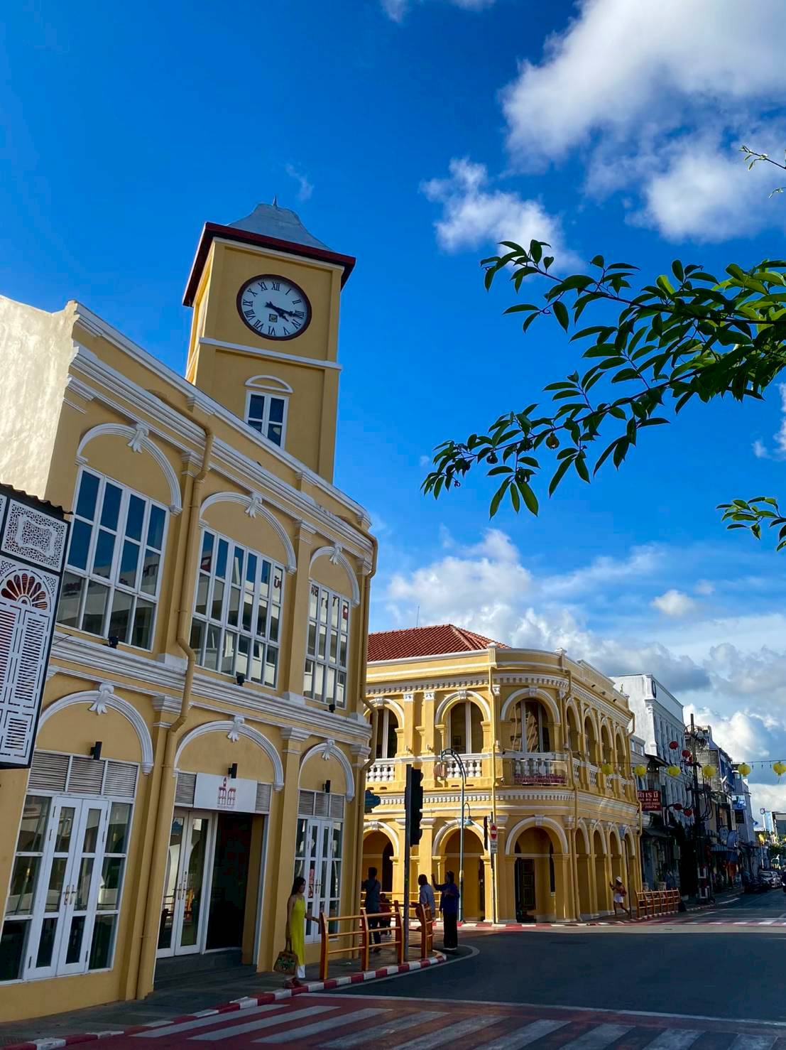Classic Phuket architecture and street scene at twilight